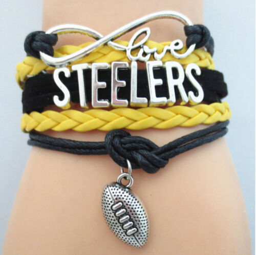 Pittsburgh Steelers bracelet | Leather adjustable football charm - Stacy's Pink Martini Boutique