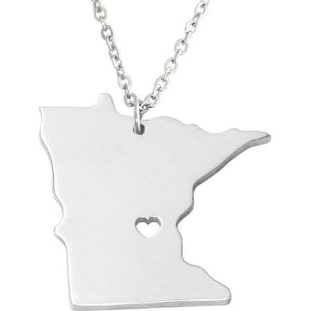 State necklaces! Stainless steel | All states available | Heart in middle of state | Minnesota - Stacy's Pink Martini Boutique