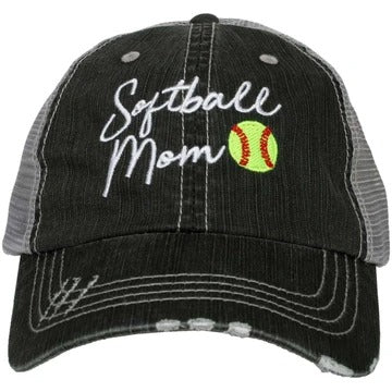 Softball hats Softball mom Softball hair dont care Embroidered gray distressed adjustable trucker caps Personalizable Softball forever - Stacy's Pink Martini Boutique