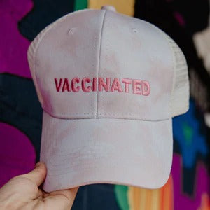 Vaccinated trucker hat Embroidered Pink Tie Dye